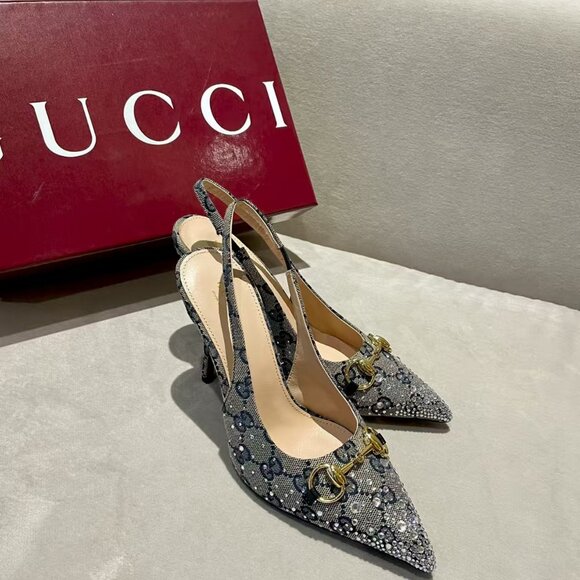 Gucci Women's Black Suede Peep-Toe Heels - Picture 5 of 9